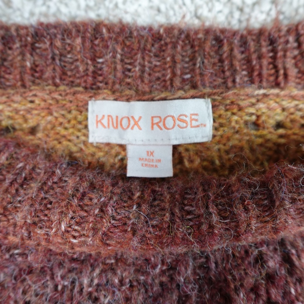 Knox Rose Womens 1X Ombre Pointelle Cable Knit Sweater Rust Orange Sunset Boho - Picture 3 of 5